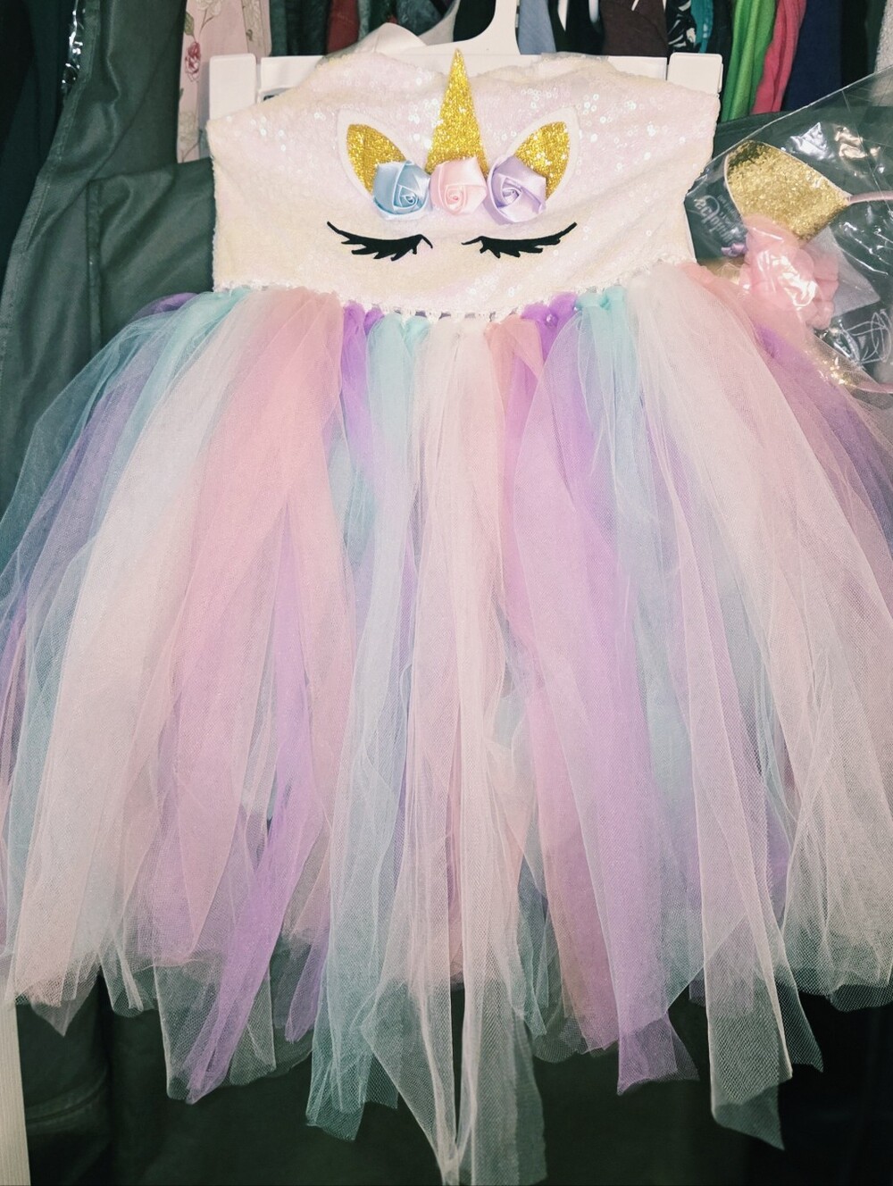 Girl's Pink Purple Teal Pastel Unicorn Tutu Birthday/Halloween Costume Dress